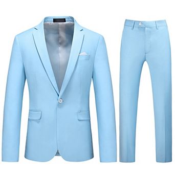 Men’s 2 pc Solid Suit Slim Fit Single-Breasted Center Vent Formal Jacket & Pants