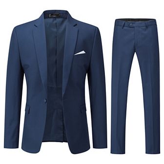 Men’s 2 pc Solid Suit Slim Fit Single-Breasted Center Vent Formal Jacket & Pants