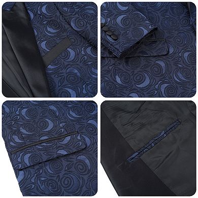 Mens 2 pc Dinner Formal Suit Set 1-Button Slim Fit Jacquard Jacket & Pants