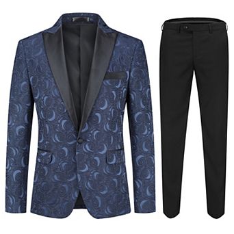Mens 2 pc Dinner Formal Suit Set 1-Button Slim Fit Jacquard Jacket & Pants