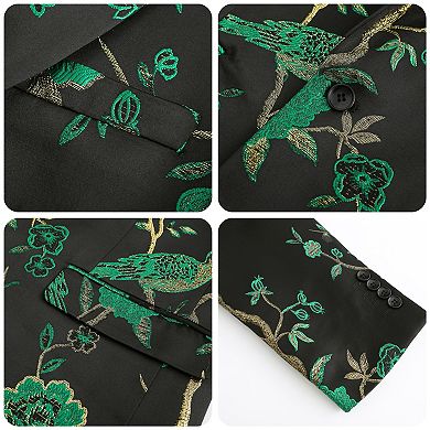 Men’s 2 pc Floral Embroidered Suit Slim Fit One-Button Dinner Jacket & Pants
