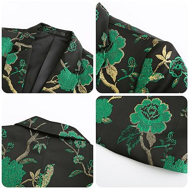 Men’s 2 pc Floral Embroidered Suit Slim Fit One-Button Dinner Jacket & Pants