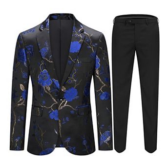 Men’s 2 pc Floral Embroidered Suit Slim Fit One-Button Dinner Jacket & Pants