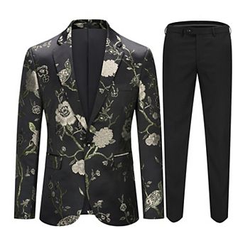Men’s 2 pc Floral Embroidered Suit Slim Fit One-Button Dinner Jacket & Pants