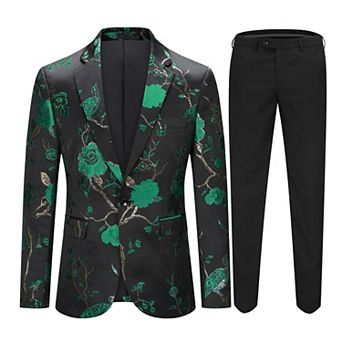 Men’s 2 pc Floral Embroidered Suit Slim Fit One-Button Dinner Jacket & Pants