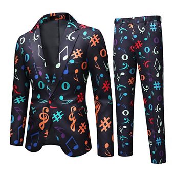 Men’s 2 pc Music Note Print Suit Slim Fit 1-Button Blazer & Pants