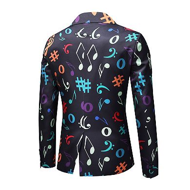 Men’s 2 pc Music Note Print Suit Slim Fit 1-Button Blazer & Pants