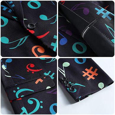 Men’s 2 pc Music Note Print Suit Slim Fit 1-Button Blazer & Pants