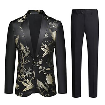 Men’s 2 pc Floral Suit Slim Fit One-Button Blazer & Pants for Weddings