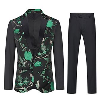 Men’s 2 pc Floral Suit Slim Fit One-Button Blazer & Pants for Weddings