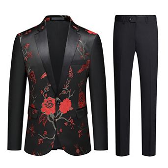 Men’s 2 pc Floral Suit Slim Fit One-Button Blazer & Pants for Weddings