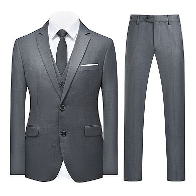 Men’s 3 pc Formal Suit Slim Fit 2-Button Center Vent Jacket, Vest & Pants Set