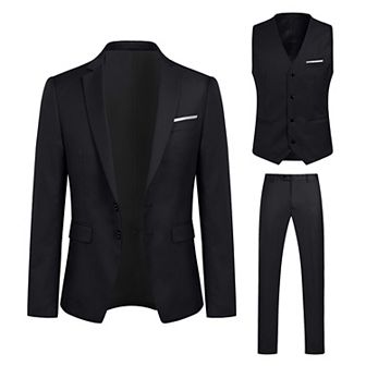 Men’s 3 pc Formal Suit Slim Fit 2-Button Center Vent Jacket, Vest & Pants Set