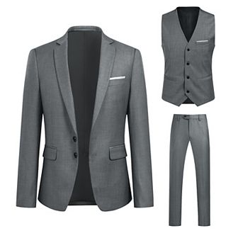 Men’s 3 pc Formal Suit Slim Fit 2-Button Center Vent Jacket, Vest & Pants Set