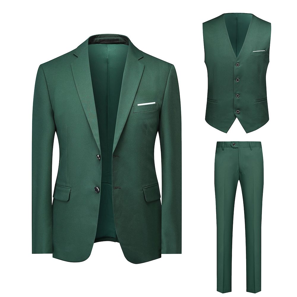 Side Vented Online special Discounted Sale Pleated Pants Vested Suits 3 Piece Regular Fit Black,Ash main image 1