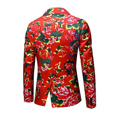 Men’s 2 pc Floral Print Suit Slim Fit 1-Button Party Blazer & Pants