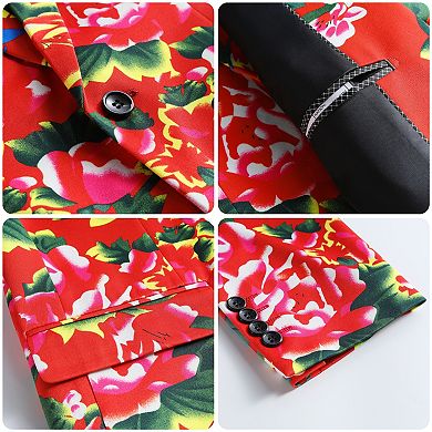 Men’s 2 pc Floral Print Suit Slim Fit 1-Button Party Blazer & Pants
