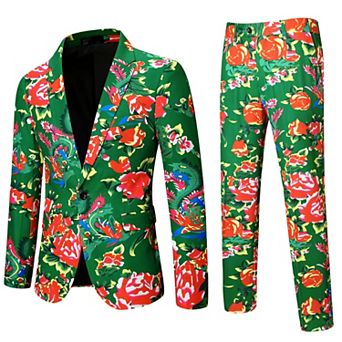 Men’s 2 pc Floral Print Suit Slim Fit 1-Button Party Blazer & Pants