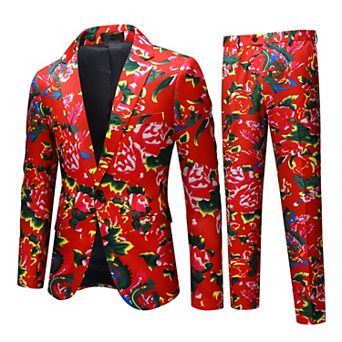 Men’s 2 pc Floral Print Suit Slim Fit 1-Button Party Blazer & Pants