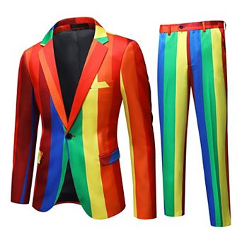 Men’s 2 pc Rainbow Striped Suit Slim Fit 1-Button Blazer & Pants