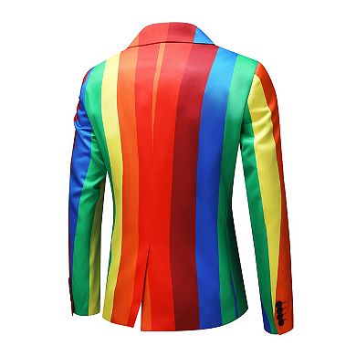 Men’s 2 pc Rainbow Striped Suit Slim Fit 1-Button Blazer & Pants