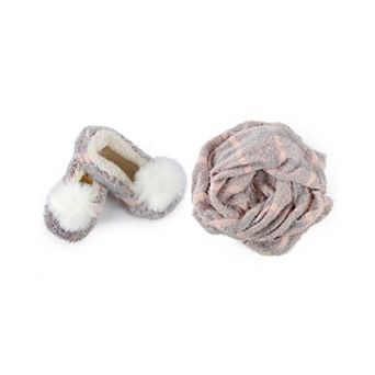 Perfect Plaid Knit Shawl & Plush Lined Slippers