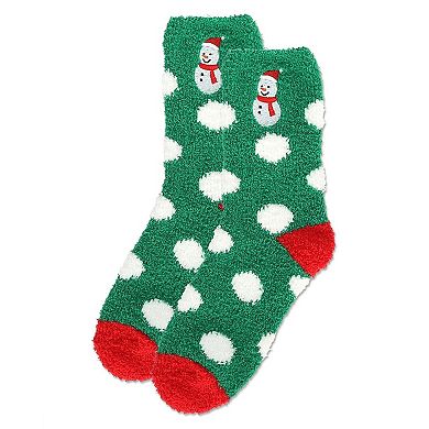 Women's Polka Dot Snowman Embroidery Cozy Socks