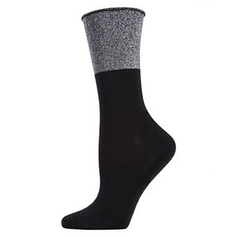 Women's Totally Awesome Metallic Cuff Cotton Blend Crew Sock