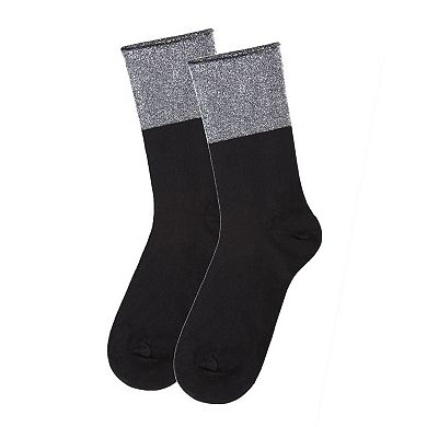 Women's Totally Awesome Metallic Cuff Cotton Blend Crew Sock