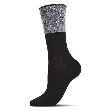 Women's Totally Awesome Metallic Cuff Cotton Blend Crew Sock