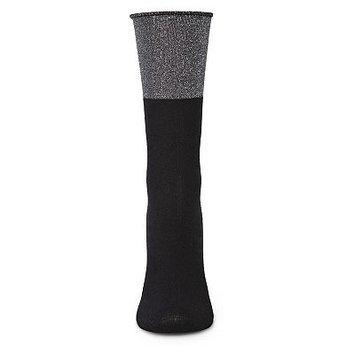 Women's Totally Awesome Metallic Cuff Cotton Blend Crew Sock