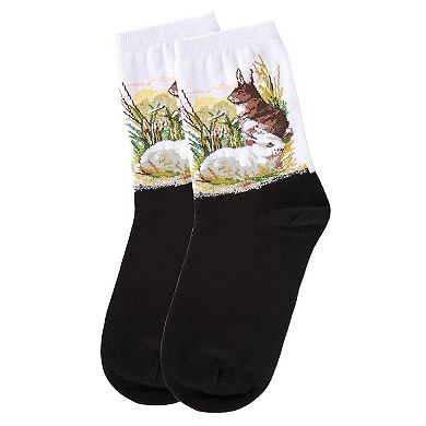 Women's Rabbit Limited Edition Art Cotton Blend Crew Sock