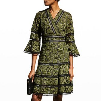 Women's Focus By Shani Surplice Neckline Fit and Flare Lace Dress