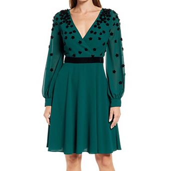 Women's Focus By Shani Surplice Neckline Fit & Flare Georgette Dress