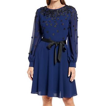 Women's Focus By Shani Floral Applique Fit & Flare Georgette Dress