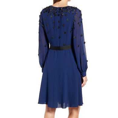 Women's Focus By Shani Floral Applique Fit & Flare Georgette Dress