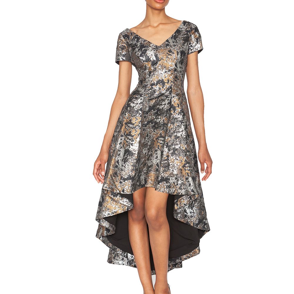 Women's Focus By Shani V-Neck Jacquard High-Low Dress