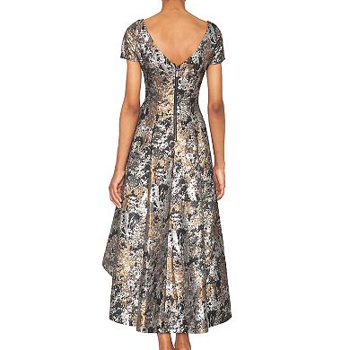 Women's Focus By Shani V-Neck Jacquard High-Low Dress