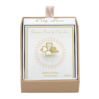 City Luxe Gold Tone Mother-of-Pearl Flower Ring
