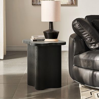 LuxenHome Black Modern Cloverleaf MDF Wood Side Table