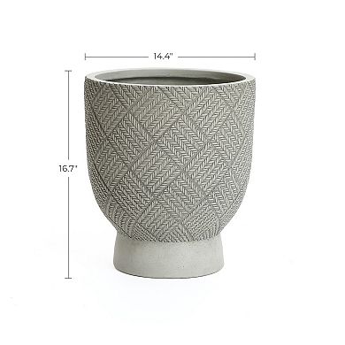 LuxenHome Gray Glen Pattern 16.7-Inch Tall MgO Urn Planter, Indoor and Outdoor