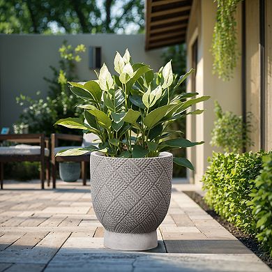 LuxenHome Gray Glen Pattern 16.7-Inch Tall MgO Urn Planter, Indoor and Outdoor
