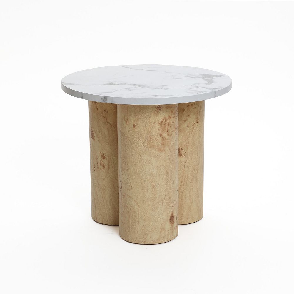 LuxenHome Burl Finish Manufactured Wood 17.7-Inch Tall Round End Table ...