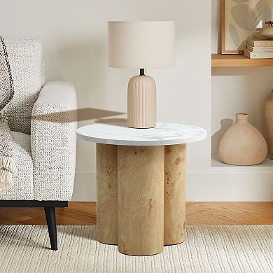 LuxenHome 17.7" Round Side Table, Table with Faux Marble Top, Side Table for Living Room, Bedroom