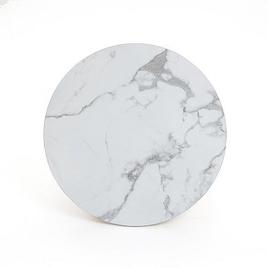 LuxenHome 17.7" Round Side Table, Table with Faux Marble Top, Side Table for Living Room, Bedroom