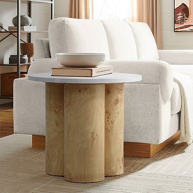 LuxenHome 17.7" Round Side Table, Table with Faux Marble Top, Side Table for Living Room, Bedroom