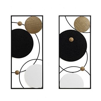 LuxenHome 2 pc Black, White, and Gold Modern Abstract Wall Décor Set