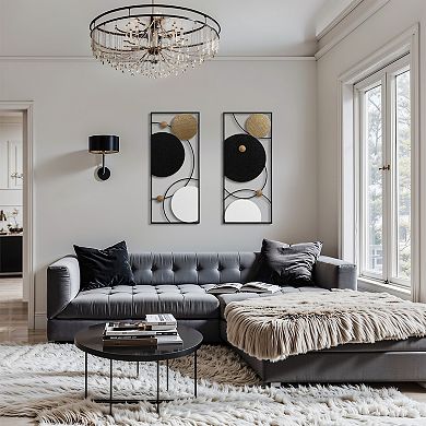 LuxenHome 2-Piece Black, White, and Gold Modern Abstract Wall Décor Set