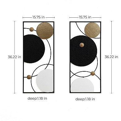 LuxenHome 2-Piece Black, White, and Gold Modern Abstract Wall Décor Set