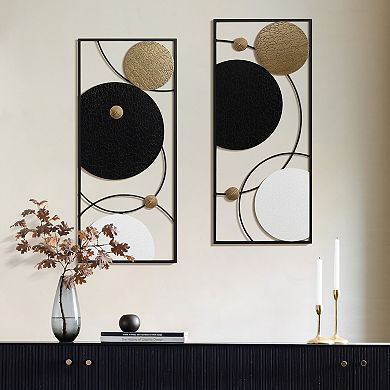 LuxenHome 2-Piece Black, White, and Gold Modern Abstract Wall Décor Set